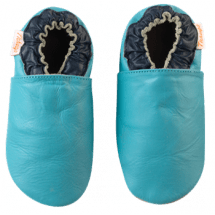 chaussons-bebe-cuir-souple-unis-turquoise-et-bleu