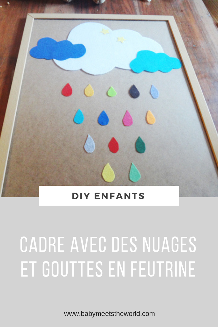 CADRE AVEC DES NUAGES ET GOUTTES EN FEUTRINE